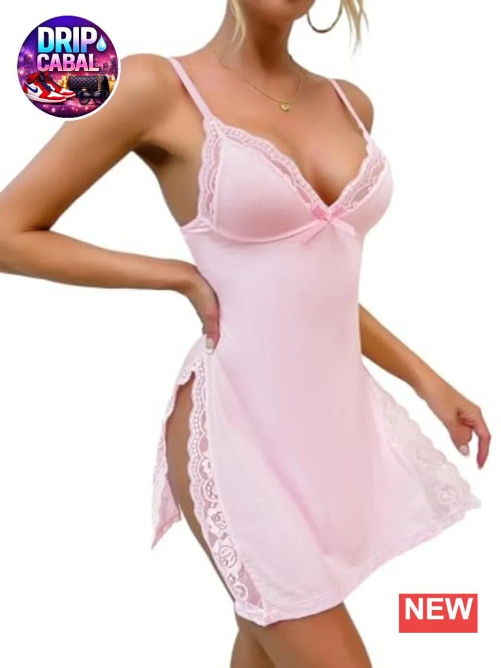 Lace Trim Babydoll Dress Set with Thong - 2 Piece Sleepwear